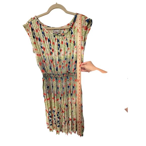 NEW! Anthropologie S Meadowlight Pleated Dress Fit&Flare Floral Elastic Waist - Picture 6 of 15
